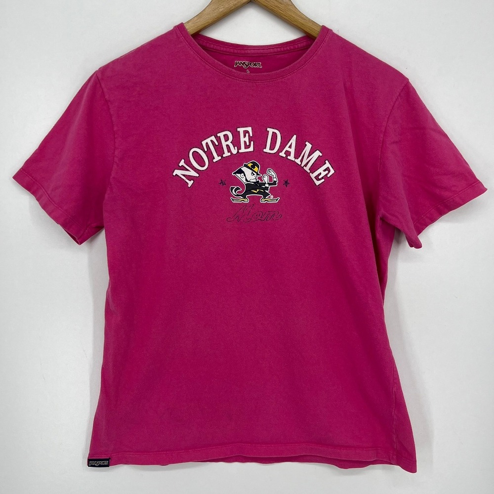 JanSport Notre Dame Mom T-Shirt Pink Fighting Irish NCAA Cotton Large
